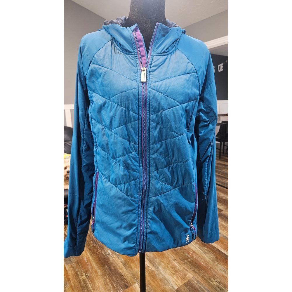 Women's Smartwool Propel 60 Hooded Blue Quilted Full Zip Activewear Jacket sz L